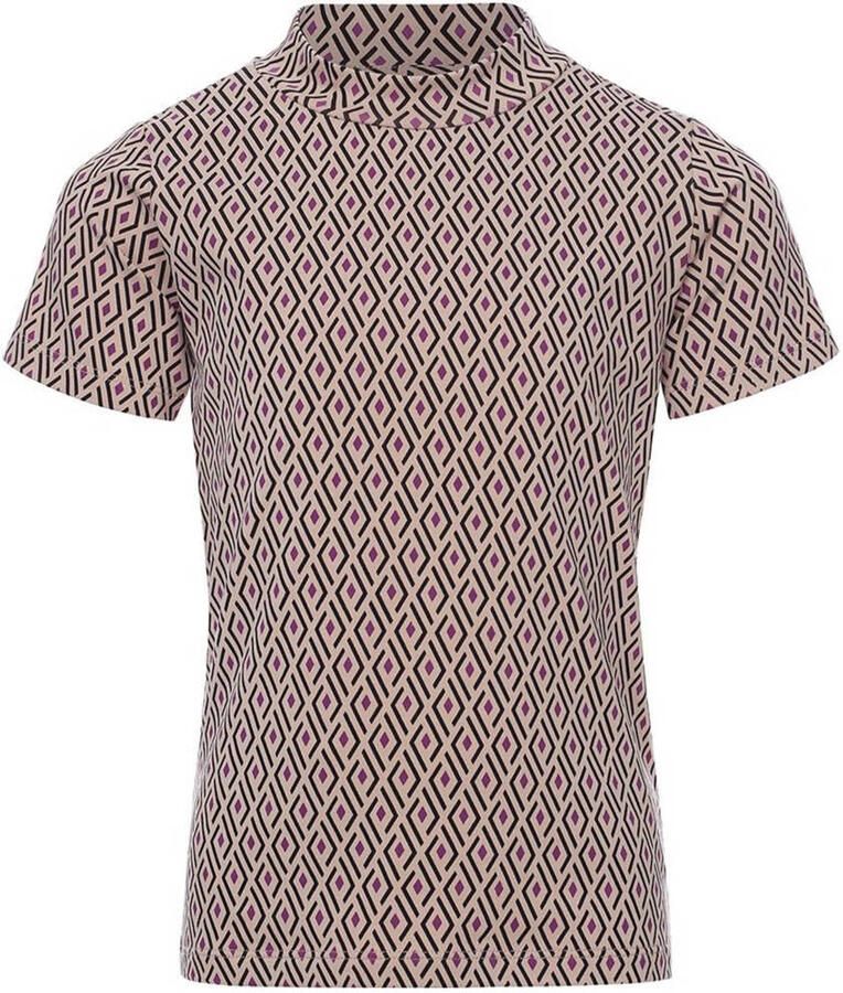 LOOXS 10sixteen top met all over print en open detail beige zwart Meisjes Stretchkatoen Opstaande kraag 176