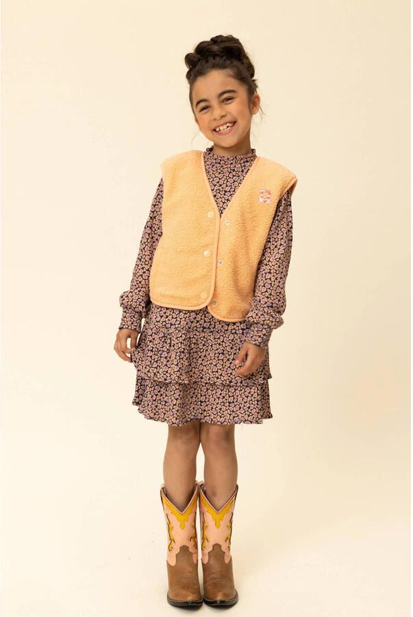 LOOXS little A-lijn jurk met panterprint zalm - Foto 4