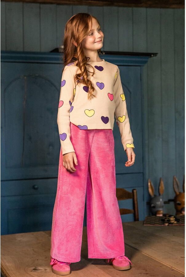 LOOXS little aansluitende longsleeve met hartjes beige - Foto 2