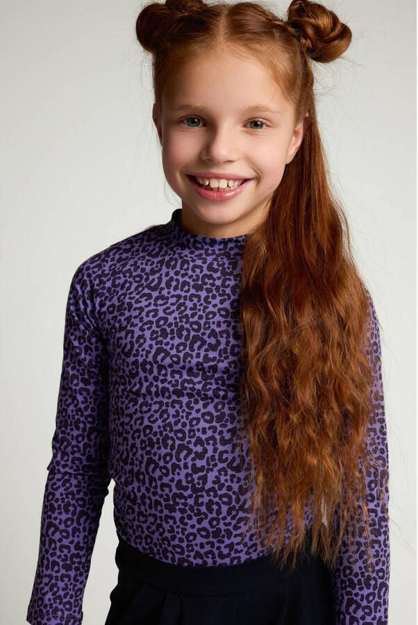 LOOXS little aansluitende longsleeve met panterprint paars - Foto 2