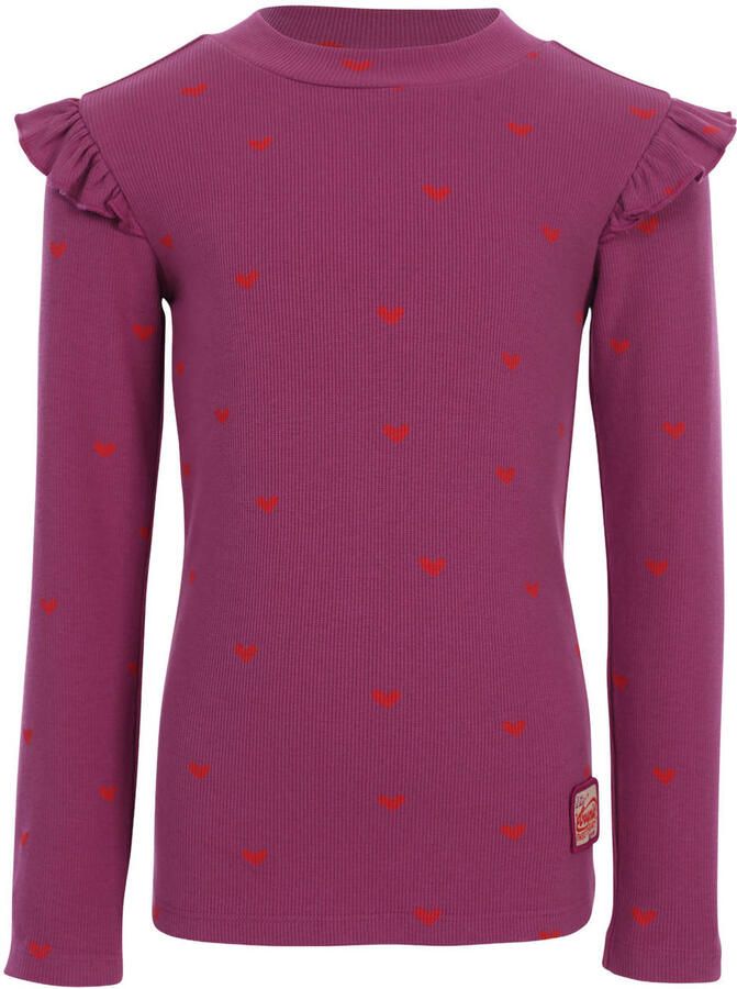 LOOXS little aansluitende longsleeve met ruches en hartjes paars - Foto 3