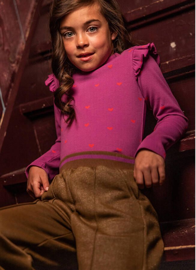 LOOXS little aansluitende longsleeve met ruches en hartjes paars - Foto 5