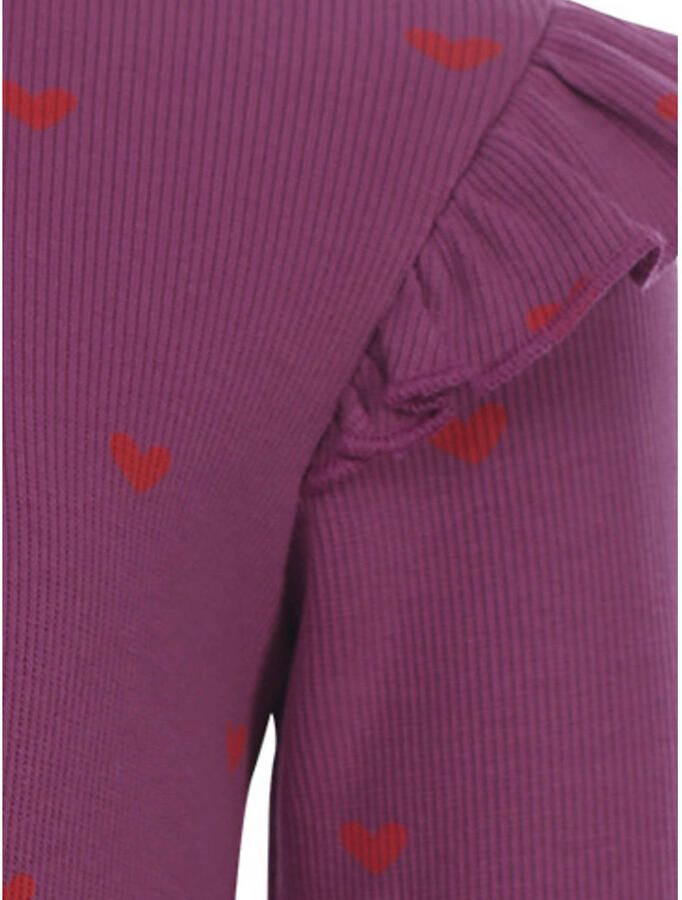 LOOXS little aansluitende longsleeve met ruches en hartjes paars - Foto 4