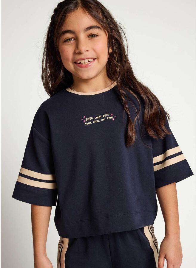 LOOXS little boxy gestreept T-shirt met tekst donkerblauw