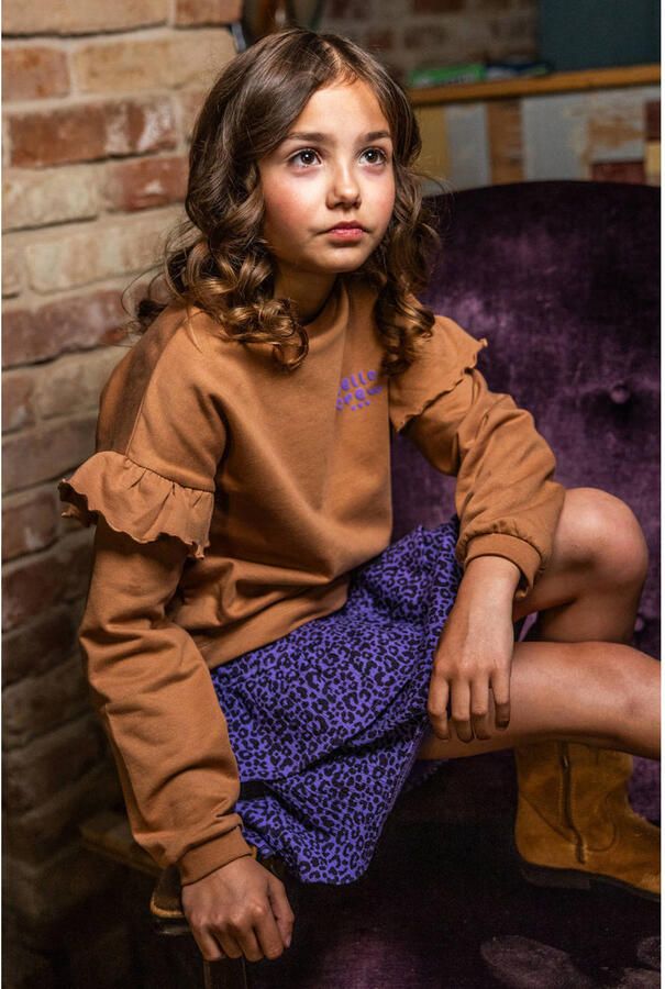 LOOXS little boxy sweater met ruches en backprint bruin - Foto 4