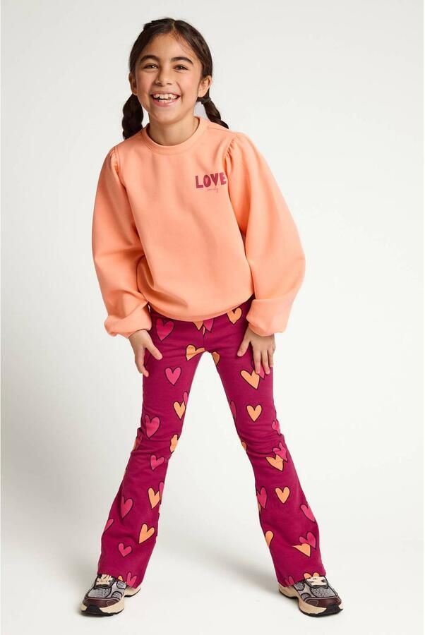 LOOXS little flared broek met hartjes donkerrood
