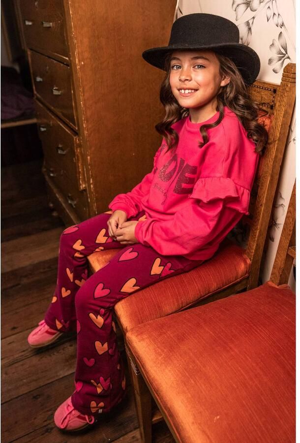 LOOXS little rechtvallende sweater met ruches fuchsia - Foto 3