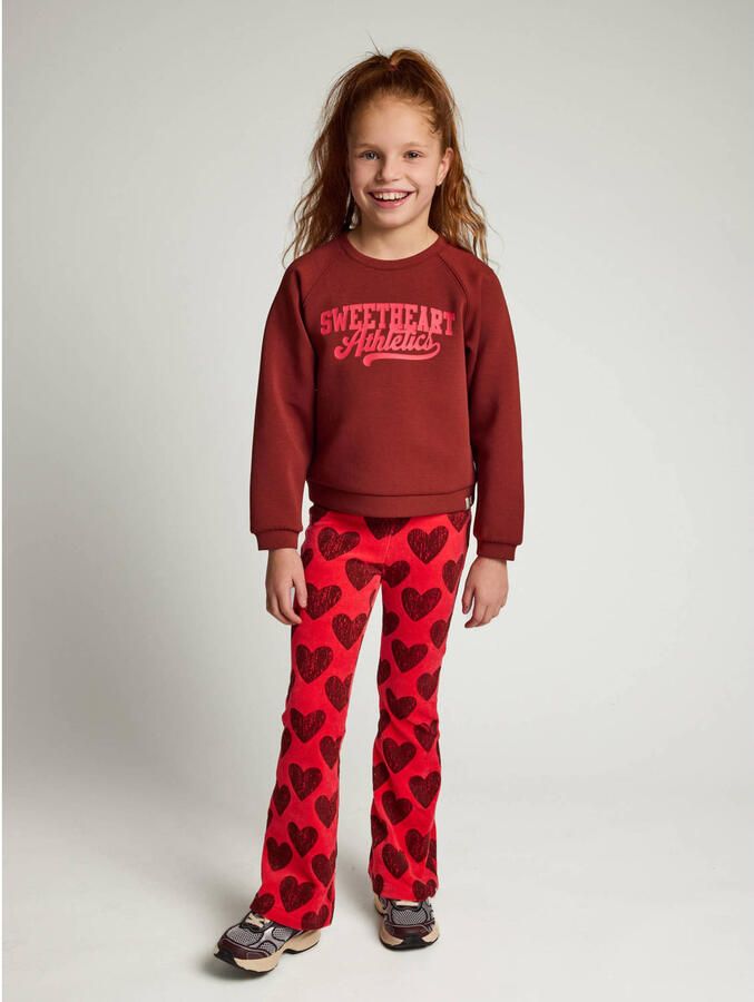 LOOXS little fluwelen flared broek met hartjes rood