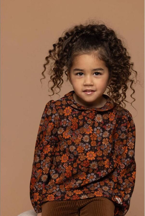 LOOXS little gebloemde corduroy blouse oranje Bloemen 128