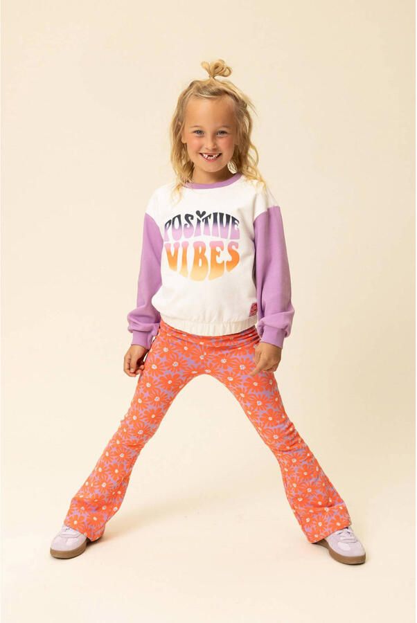 LOOXS little gebloemde flared broek koraalrood - Foto 3