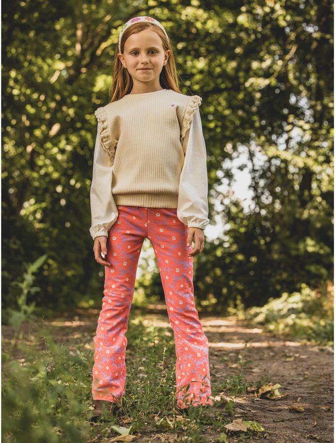 LOOXS little gebloemde flared broek koraalrood - Foto 4