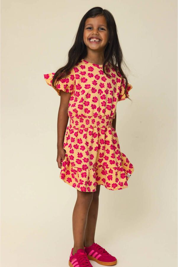 LOOXS little gebloemde sweatjurk roze
