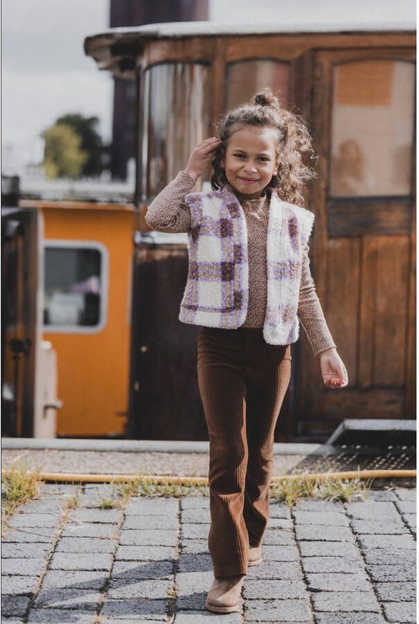 LOOXS little geruit gilet ecru paars Meisjes Teddy V-hals Ruit 128 134 - Foto 5