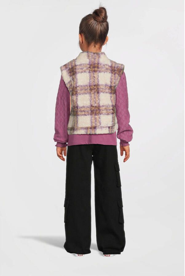 LOOXS little geruit gilet ecru paars Meisjes Teddy V-hals Ruit 128 134 - Foto 3