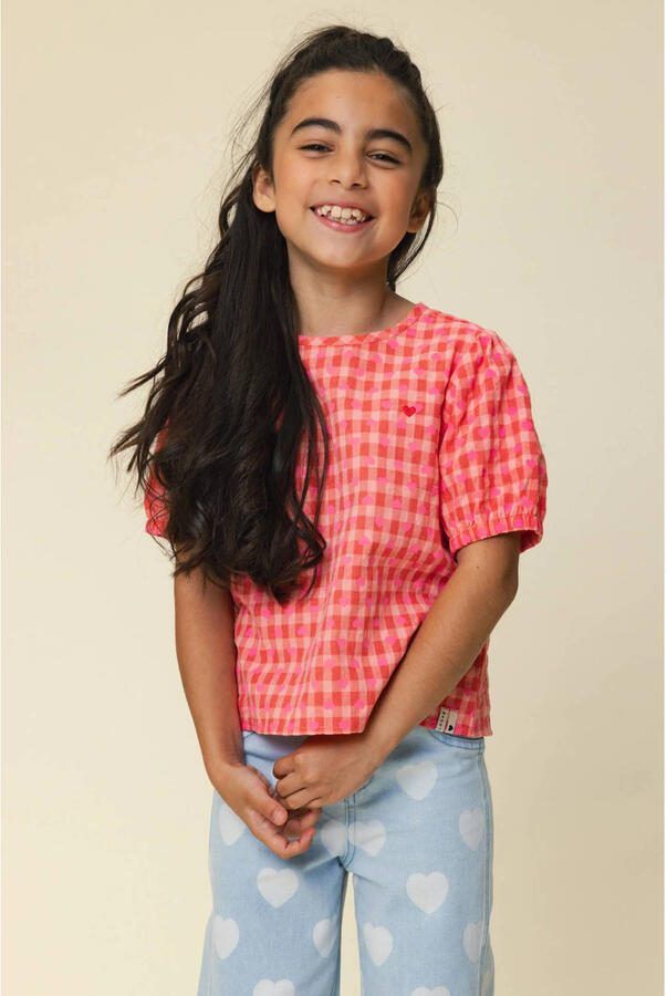 LOOXS little geruit T-shirt roze