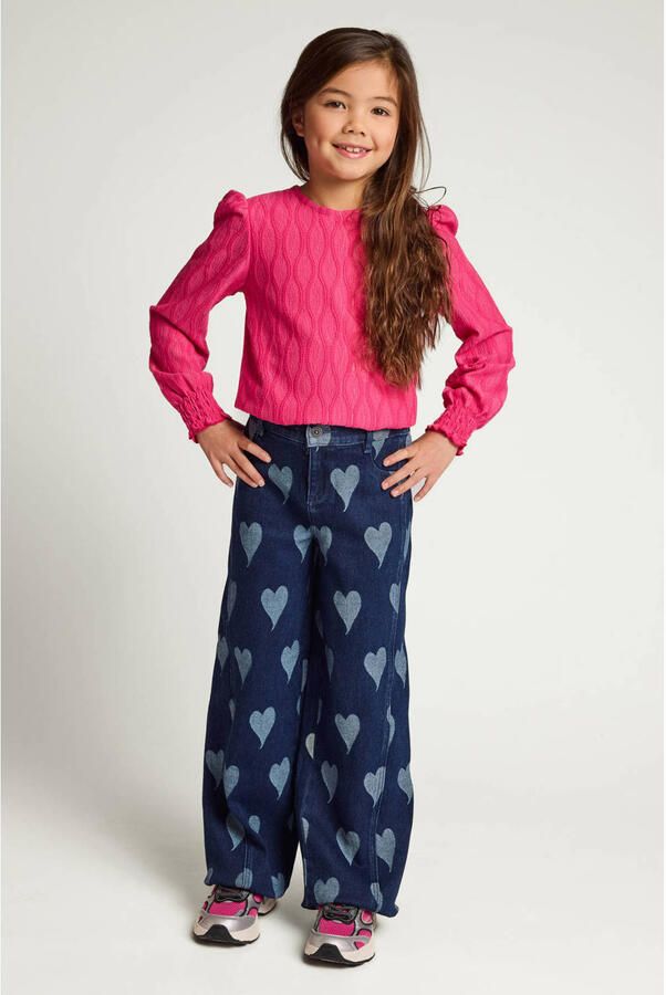 LOOXS little kanten rechtvallende longsleeve met print roze
