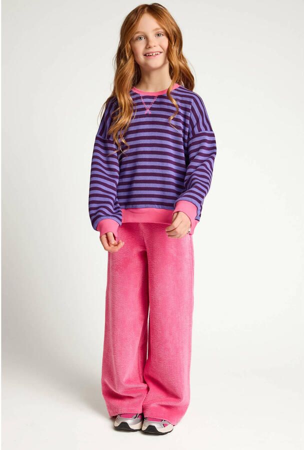 LOOXS little katoenen oversized gestreepte gebreide sweater paars