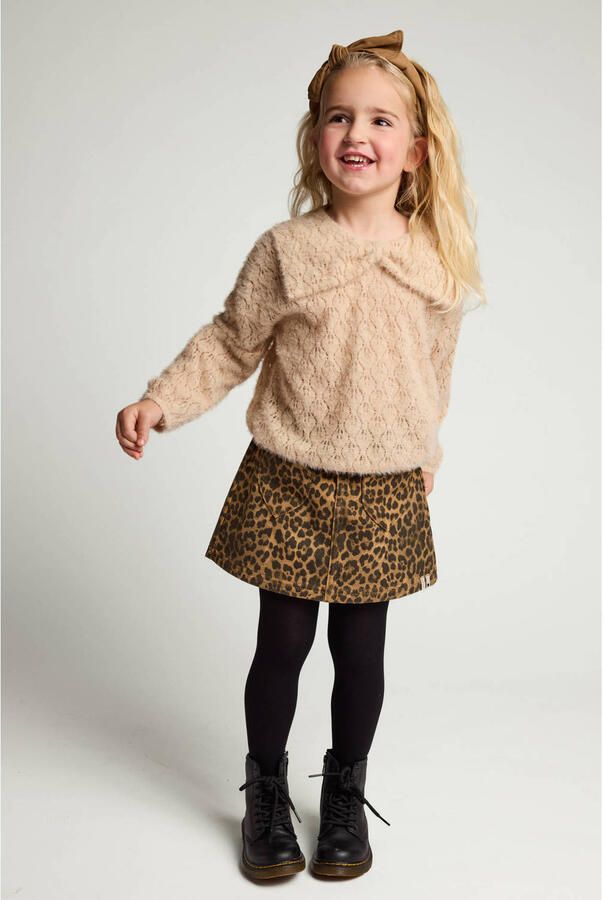 LOOXS little korte spijkerrok met panterprint beige