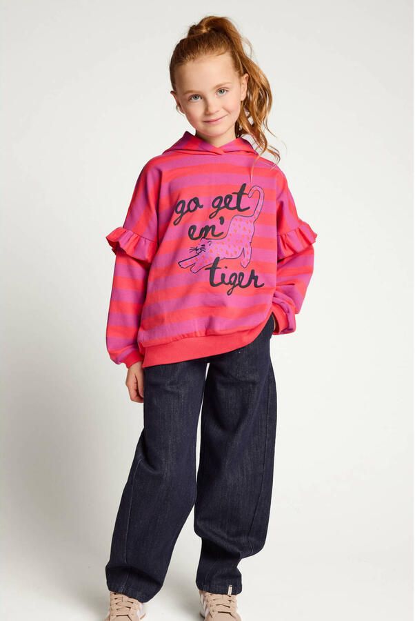 LOOXS little oversized gestreepte hoodie met ruches rood paars