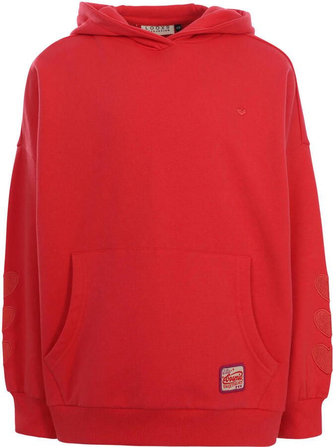 LOOXS little oversized hoodie met borduursels en backprint koraalrood - Foto 1