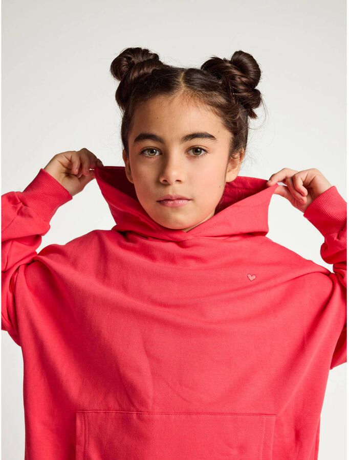 LOOXS little oversized hoodie met borduursels en backprint koraalrood - Foto 2