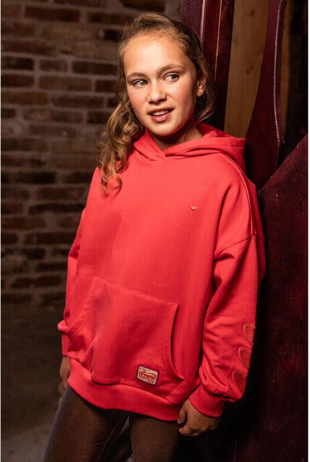 LOOXS little oversized hoodie met borduursels en backprint koraalrood - Foto 3