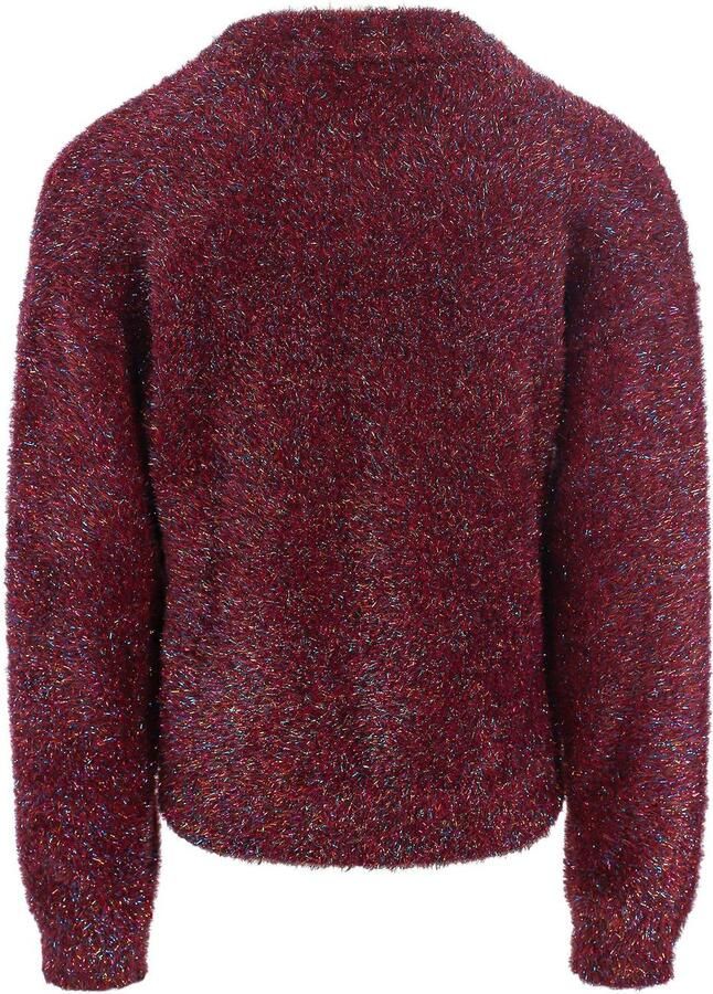 LOOXS little rechtvallende gebreide sweater donkerrood Meisjes Nylon Ronde hals glitter - Foto 4