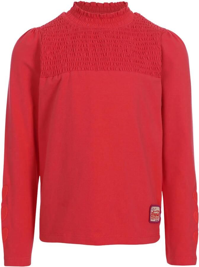 LOOXS little rechtvallende longsleeve met smockwerk koraalrood Meisjes Stretchkatoen Opstaande kraag