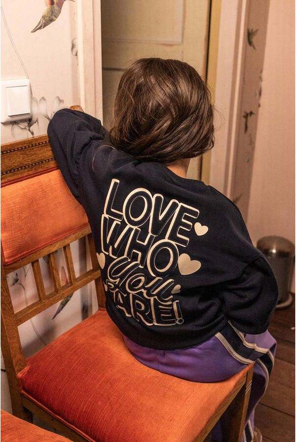 LOOXS little rechtvallende sweater met backprint donkerblauw - Foto 2