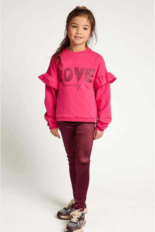 LOOXS little rechtvallende sweater met ruches fuchsia