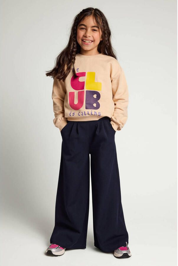 LOOXS little rechtvallende sweater met tekst beige