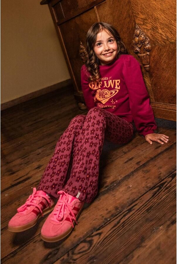 LOOXS little rechtvallende sweater met tekst donkerrood Meisjes Stretchkatoen Ronde hals - Foto 5
