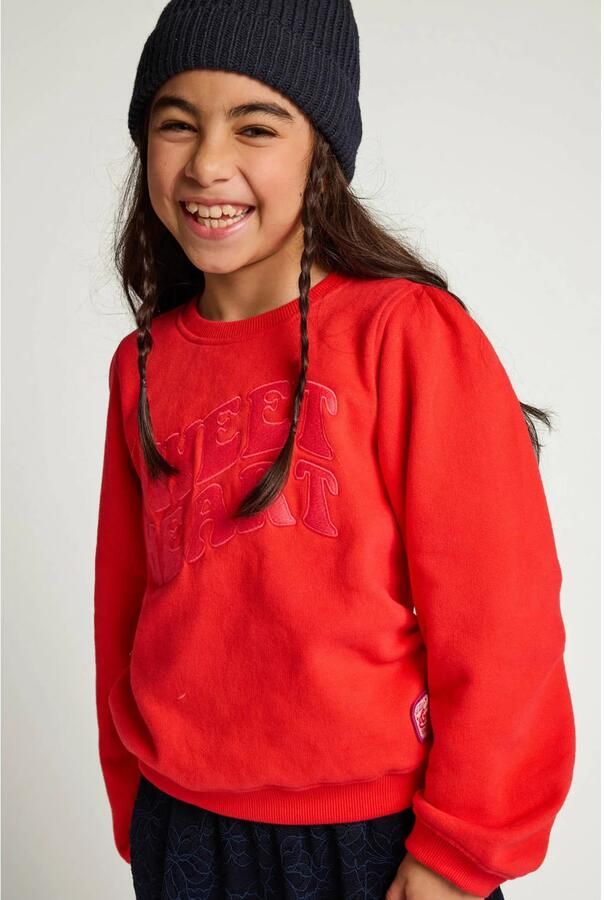 LOOXS little rechtvallende sweater met tekst rood Meisjes Katoen-polyester Ronde hals