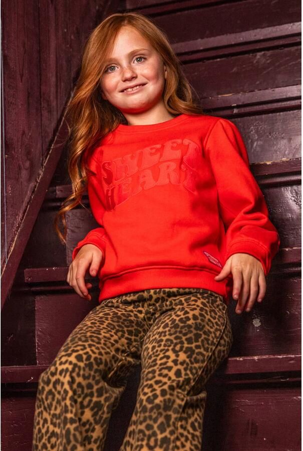 LOOXS little rechtvallende sweater met tekst rood Meisjes Katoen-polyester Ronde hals - Foto 3