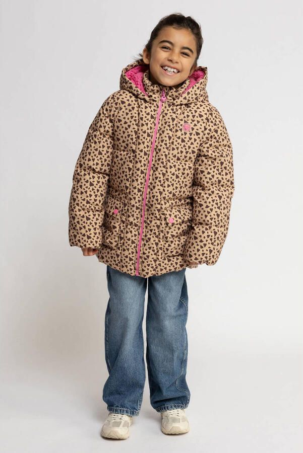 LOOXS little teddy winterjas met hartjes bruin