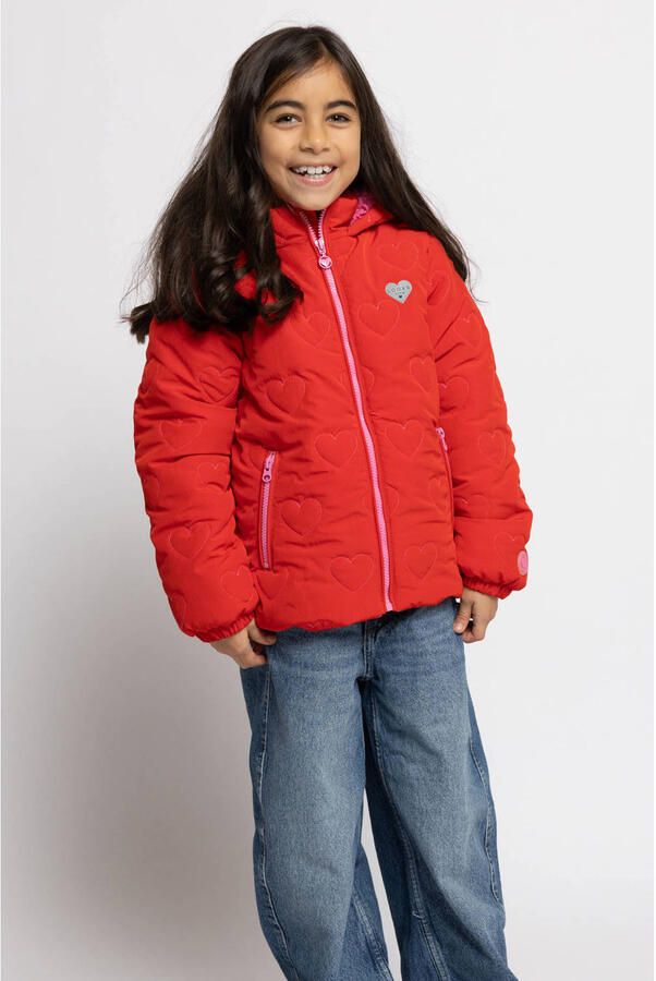LOOXS little teddy winterjas met hartjes rood