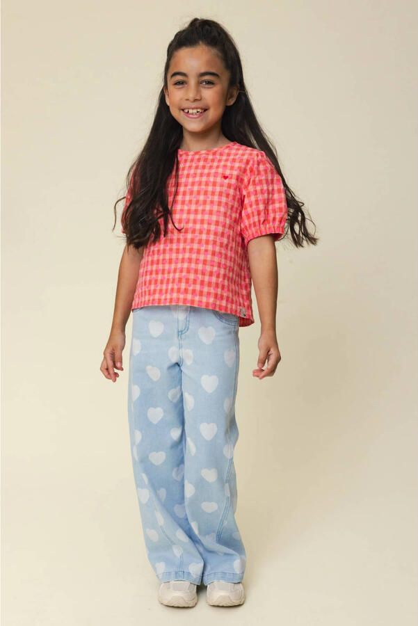 LOOXS little wide leg jeans met hartjes light blue denim - Foto 5