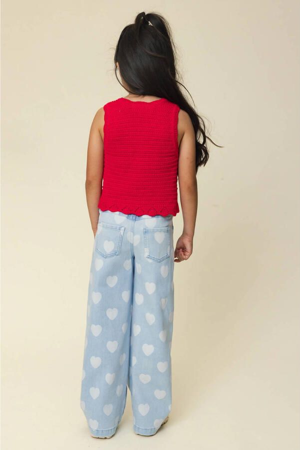 LOOXS little wide leg jeans met hartjes light blue denim - Foto 6
