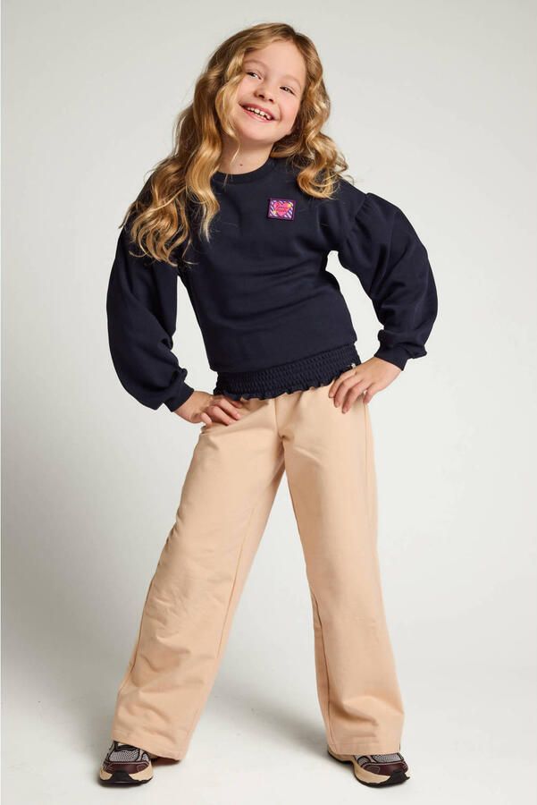 LOOXS little rechtvallende sweater met backprint donkerblauw