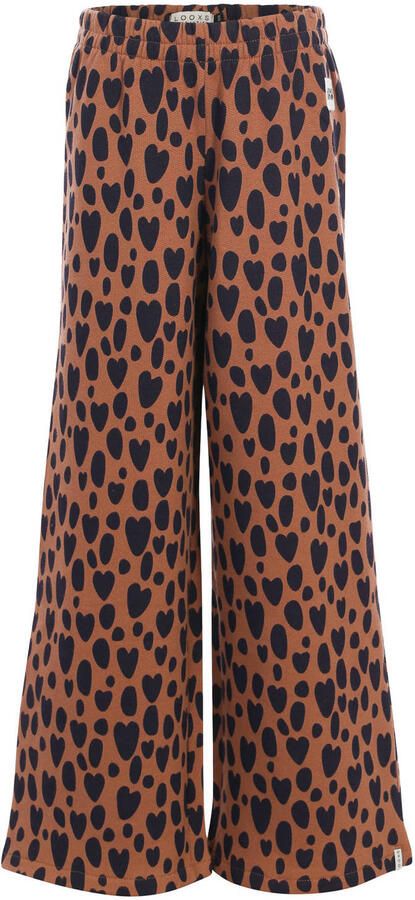 LOOXS little wide leg joggingbroek met hartjes bruin