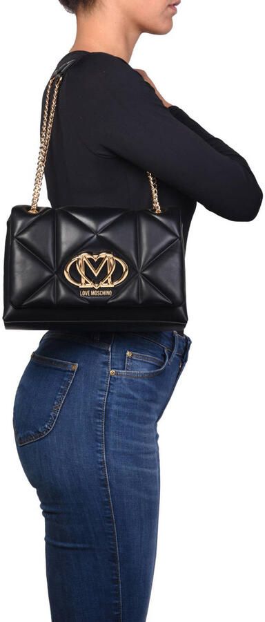 Love Moschino Zwarte Polyurethaan Medium Handtas Lente Zomer Collectie Black Dames