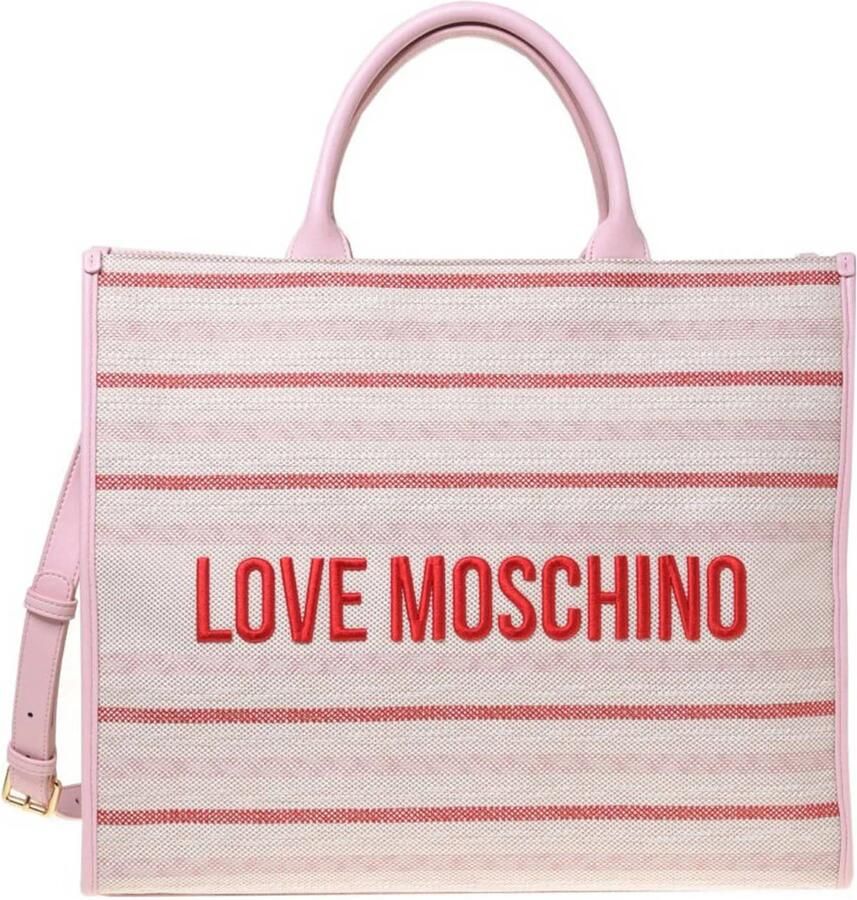 Love Moschino gestreepte shopper Flower roze