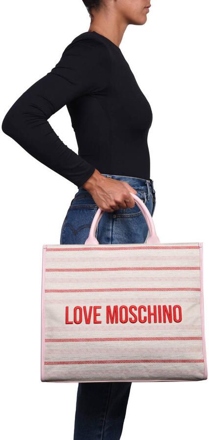 Love Moschino gestreepte shopper Flower roze - Foto 3