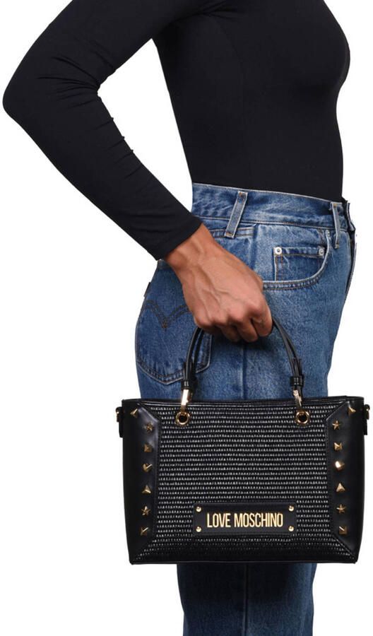 Love Moschino mini handtas Timeless Raffia zwart