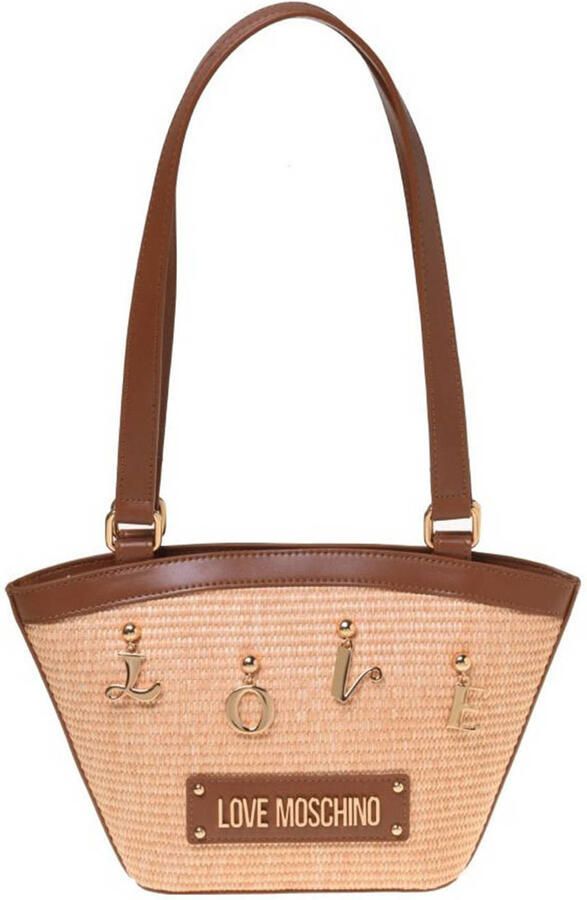 Love Moschino raffia schoudertas Item Love naturel cognac - Foto 3