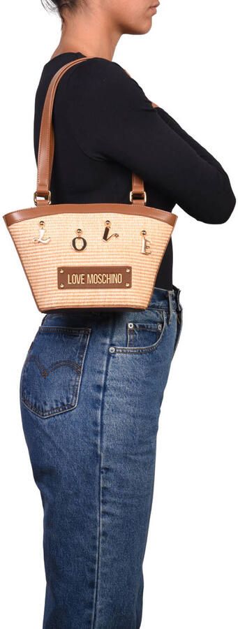Love Moschino raffia schoudertas Item Love naturel cognac - Foto 2