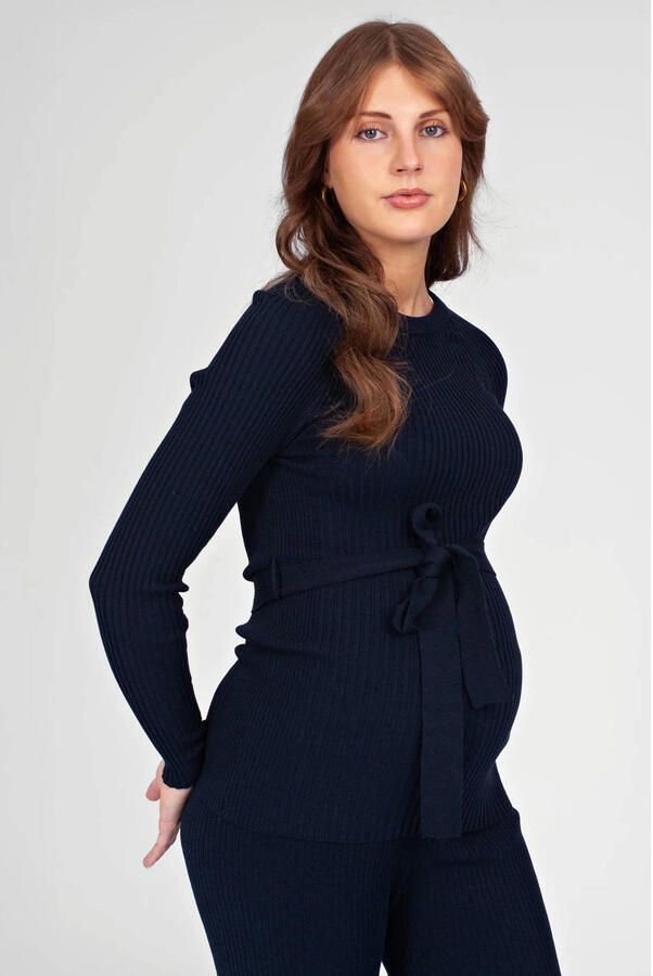 LOVE2WAIT aansluitende zwangerschaps longsleeve marineblauw Dames Acryl Ronde hals maat 40-42 - Foto 2