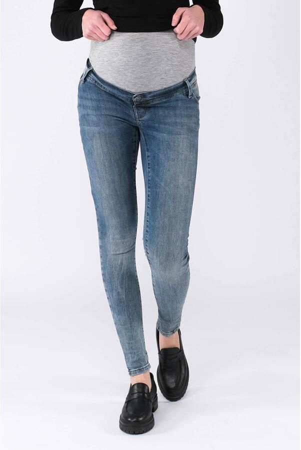 Love2wait low waist skinny zwangerschapsjeans met katoen lichtblauw Effen 26 - Foto 4