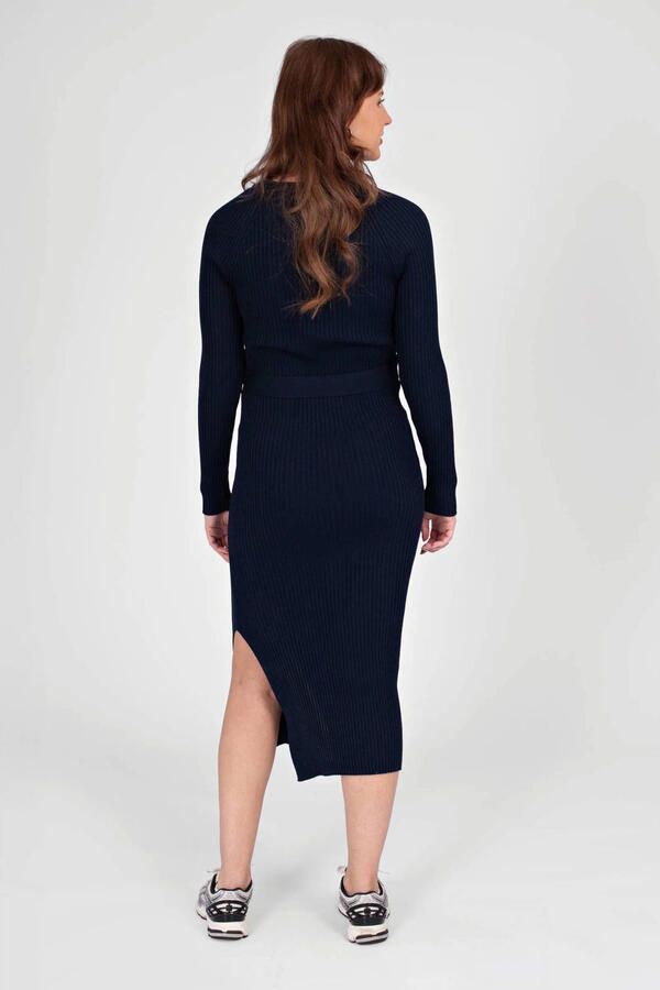 LOVE2WAIT midi zwangerschapsjurk met split marineblauw Dames Acryl Ronde hals maat 36-38 - Foto 2