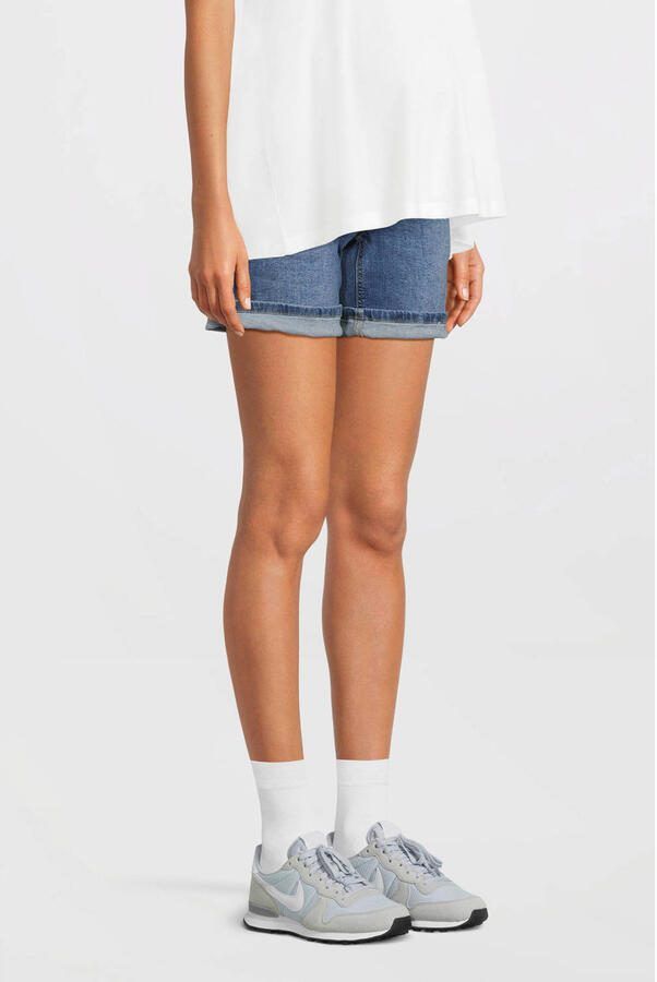 Love2wait slim fit denim short donkerblauw Dames Stretchdenim Effen 26 - Foto 3
